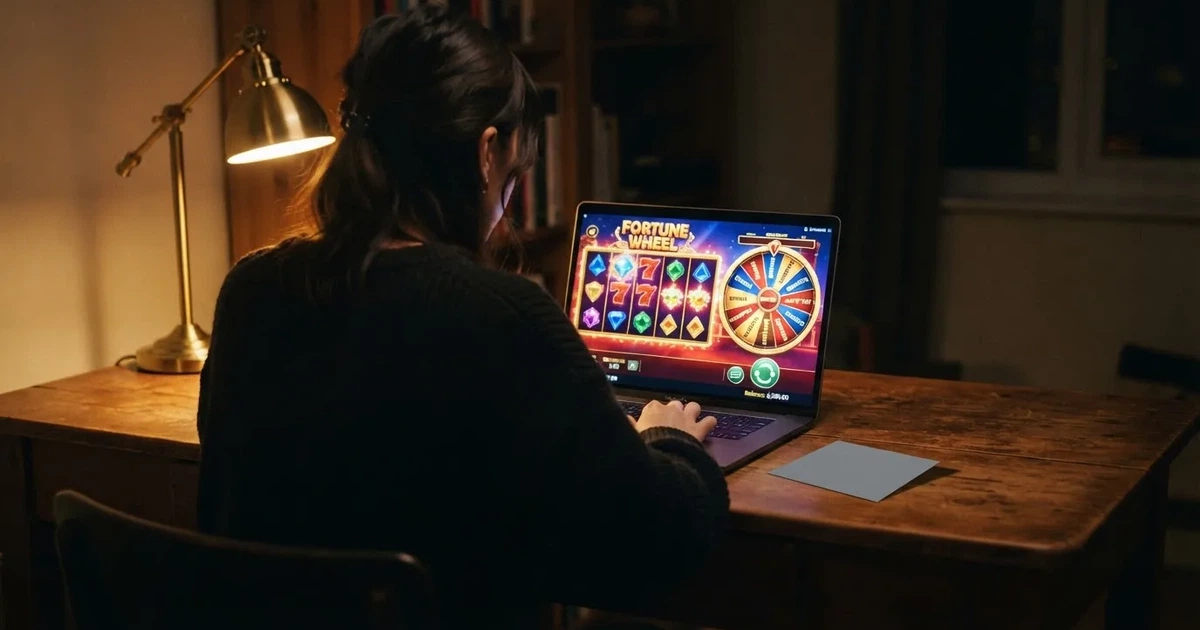Hráč u počítače si prohlíží nabídku otoček zdarma na obrazovce českého online casina, vedle leží občanský průkaz