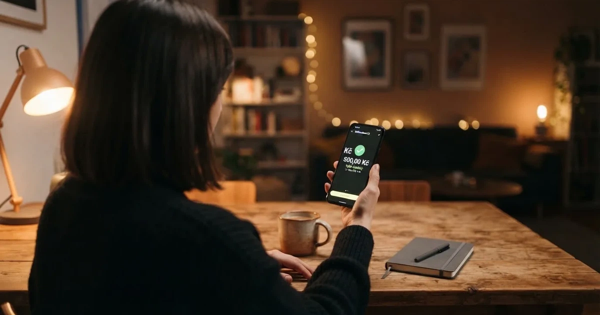 Hráč u mobilu kontroluje stav výběru výhry z online casina