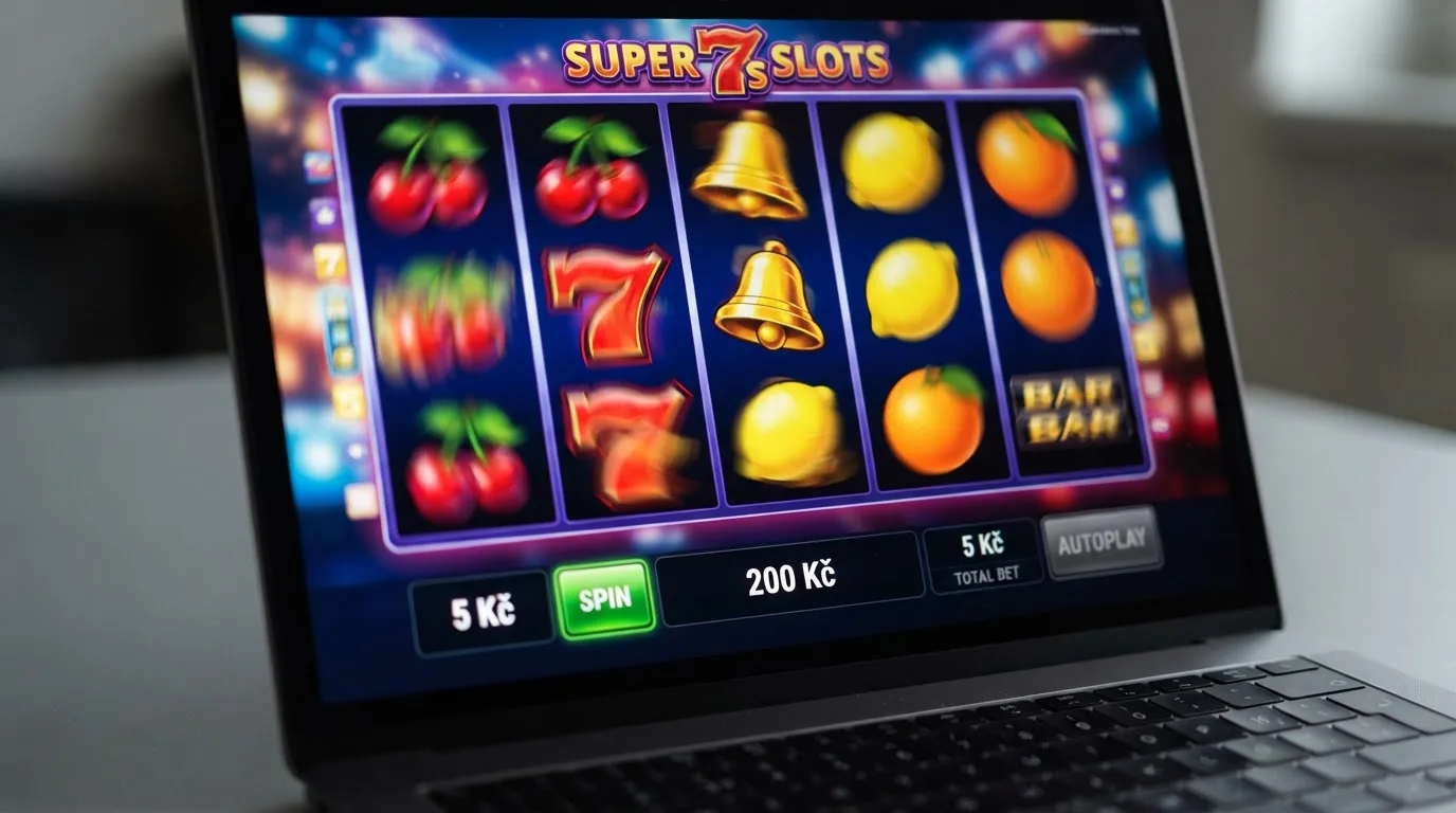 Detail rulety online automatu s viditelnou sázkou 5 Kč a počítadlem zůstatku ukazujícím 200 Kč