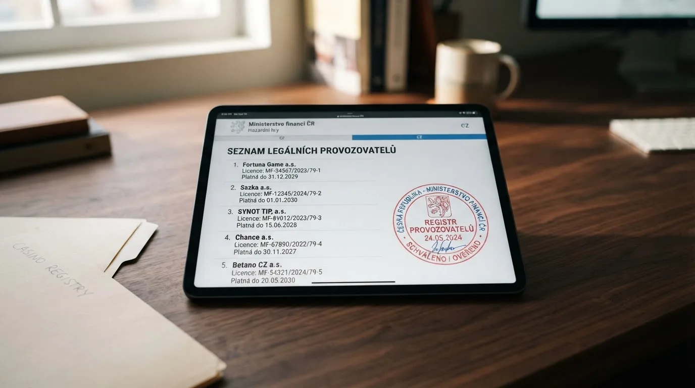 Detail úřední listiny s razítkem Ministerstva financí ČR na displeji tabletu