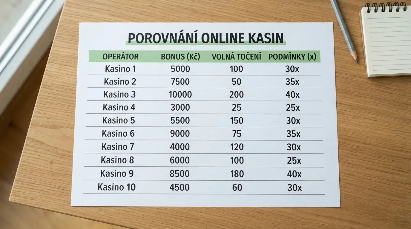 Přehledová tabulka s logy a hodnotami bonusů deseti operátorů vedle sebe