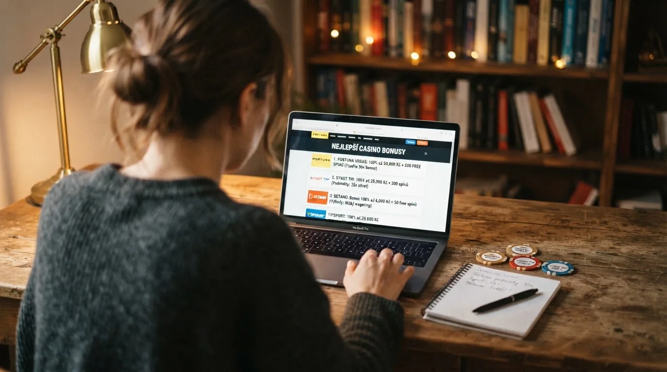 Přehledová tabulka deseti online casin s licencí MF ČR seřazených podle výhodnosti bonusových podmínek