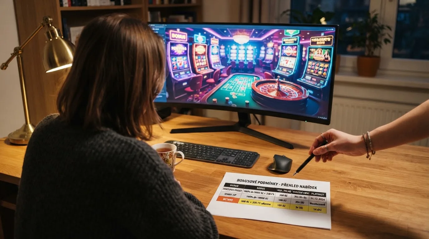 Rozložená srovnávací tabulka na stole — vedle sebe loga Tipsport, Fortuna, Sazka Hry, SynotTip a Betano s vyznačenými klíčovými čísly (bonus, protočení, počet automatů)