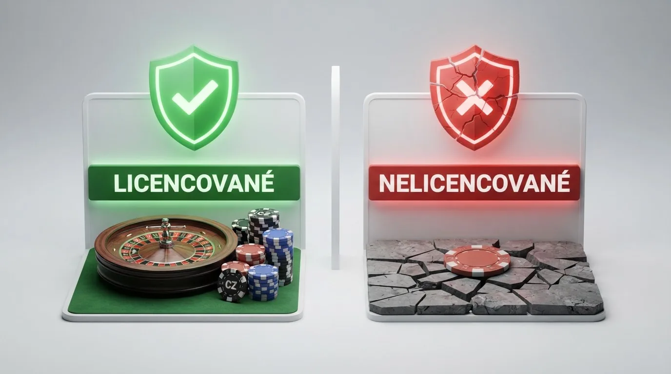 Tabulka nebo vizuální schéma porovnávající práva hráče v licencovaném a nelicencovaném casinu