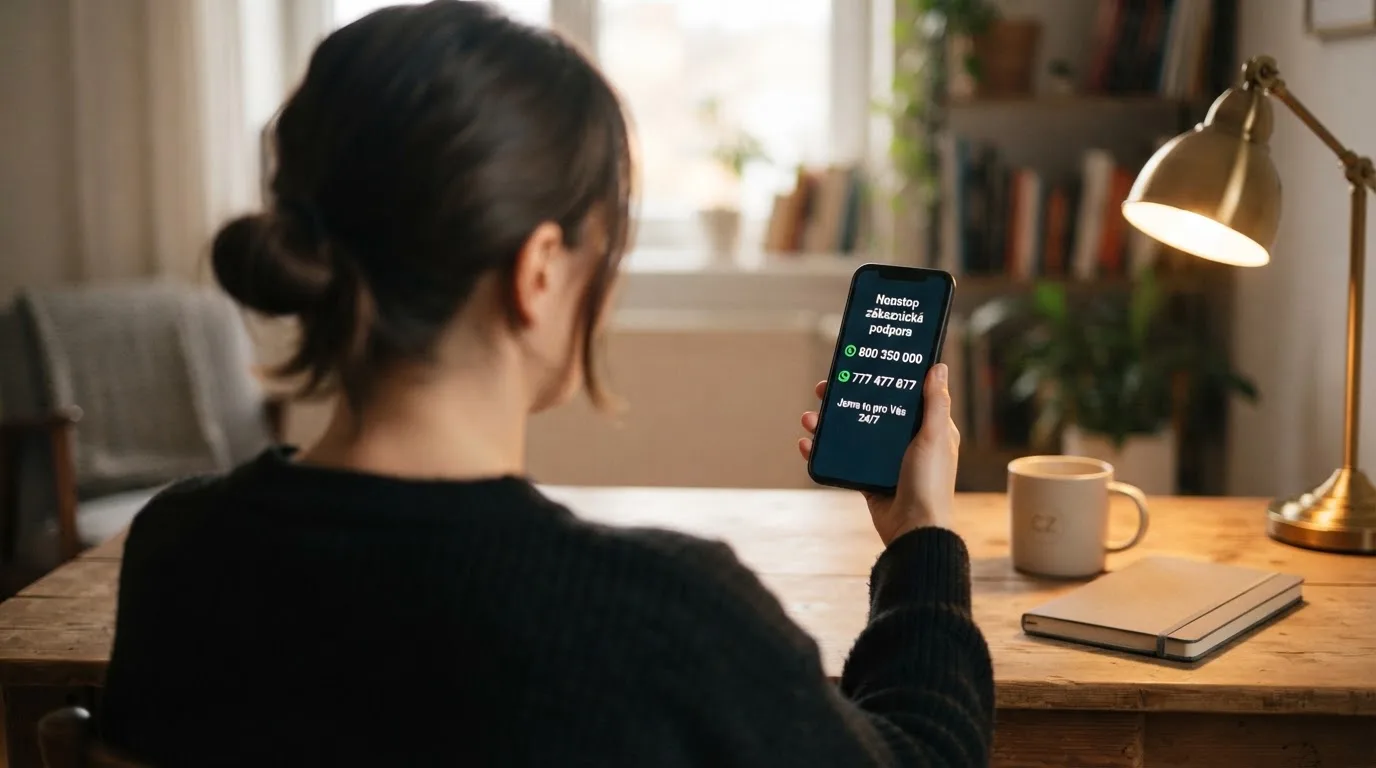 Telefonní čísla linek pomoci — Národní linka pro odvykání a Linka pomoci — vedle ikony nonstop provozu a loga Společnosti Podané ruce